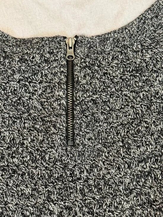 American Eagle Knit Sweater Small Gray Black Marled Zip Back Lightweight - Picture 6 of 8